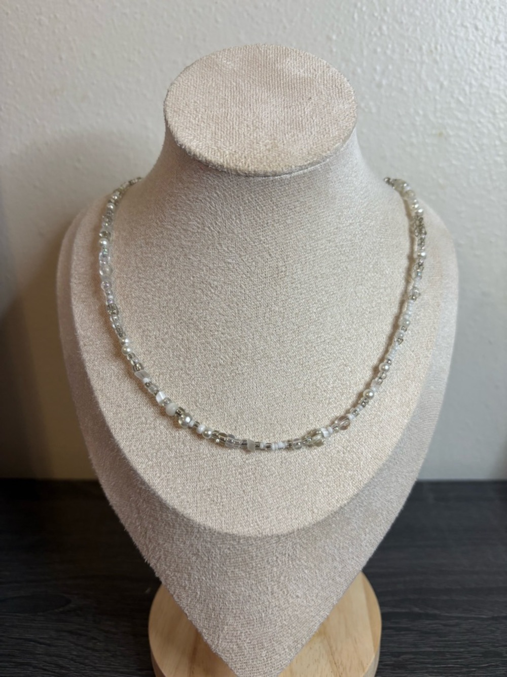 Handmade White/Clear Beaded Necklace